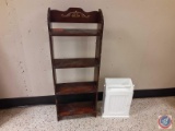 (1) Wood 4 shelf Unit approx measurements are: 18X7X471/2, (1) White Toliet Upper approx