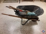 (1) True Temper Wheel Barrel, (2) Shovels, Broom, Watering Can.