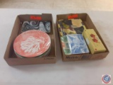 (4) My Beach Inspiration Water Coral Plates, (5) Fringe made in Culver City Plates, (1) Lecrueset