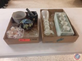 (1) Flat contains : Wood Box With Glass Jars with Locking Tops, Glass Candle Holders, Tall Candle
