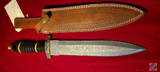 Rockwell Damascus 10" Bowie Blade Knife w/Leather Sheath