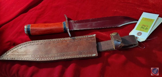 Gary Cox Custom handmade Knives, leather sheath snaps marked Oklahoma City.
