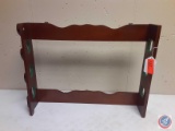 wall mount gun rack holds three guns with locking bar, measurements are 26x5x19 3/4