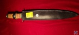 KMA Trader Black Horse Damascus Knife w/Leather sheath