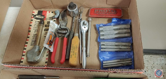 (2) Flats of Items: Sears Handi Grommet Kit, Assorted Hammers, assorted Punches, Vise Grips, Air