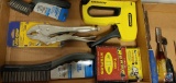 (2) Flats with vise grips, Stanley aluminum...stapler with 1/2