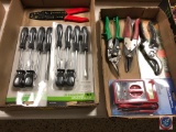 (2) Flats of assorted items:(2) sets of... Pittsburgh 6pc Screwdriver Sets, Wire cutter, Assorted
