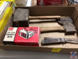 (1) Flat Vintage Carpenters Mallet, Axe, Sears Craftsman Wide Vision Welder's Mask, Vintage Stanley