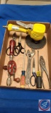 (1) Flat with Air Sander AT-1068 , Vintage Hand Drill, Scissors, Pliers, Assorted Screw Drivers,