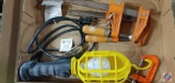 (2) Flats of Assorted Items: Bar Clamps, Work Light, Grit Edge Hacksaw Blades, Dromedce 6