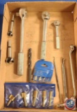 (2) Flats of assorted items: (1) Flat contains Carbon Steel Cutting heads, 3 Breaker Bar, Drill Bit,