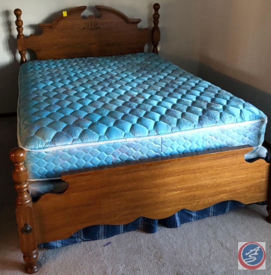 Queen Size Bed w/Decorative Wooden Head Board and Bed Frame