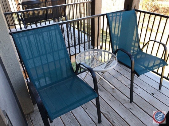 (2) Lawn Chairs w/ small rod iron table