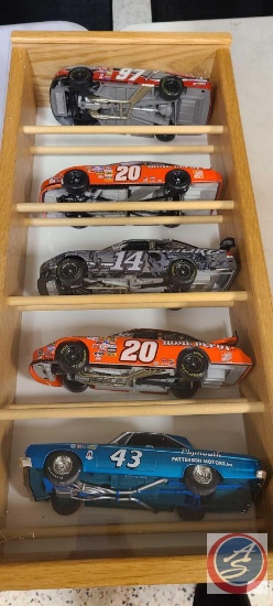 5 diecast nascar in shadow Box some witch original boxes some autographed