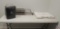 8ft folding table, paper shredder, metal file dividers and shelves, mat picture frame. ...