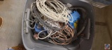 (1) tote with assorted wire, and plumbing supplies.