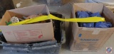 (1) Tote, (1) Box with misc plumbing parts, (1) Box with blue tarp in it.