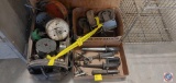 (1) Large Casters Wheel, (1) Box of assorted tool parts, (1) Box of assorted hand tools.