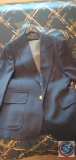 Three suit jackets with pants ranging in size of jackets 42 short to 44 long, pants ranging in 38