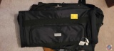 Suit case, wicker basket with office supplies, assorted bags, Five star binder.duffle bag, clothing