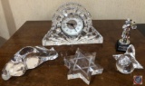 Waterford Cut Crystal Table Clock, Steuben Crystal Figurines, Miniature Decor piece ...