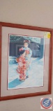 Oriental girls picture in frame approx 25