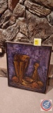 Framed Picture, (3) Pieces of Decor, Wood 5 Shelf unit, with assorted decor items displayed on the