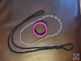 Black rope type and stainless steel necklace