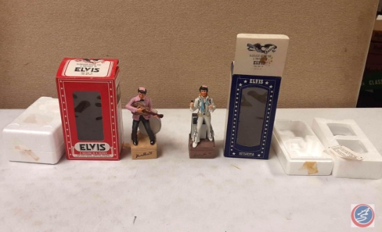 (2) small Elvis straight bourbon whiskey decanters unopened with music boxes (NO SHIPPING MUST BE