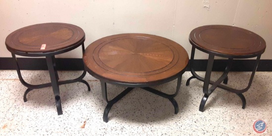 (3) round end tables measurements are (1)is 36x181/2 the other two are 24x24 sold three times the