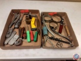 (2) Flats on flat contains pair of vice grips, Allen wrenches, screwdrivers, razor blade knives, the