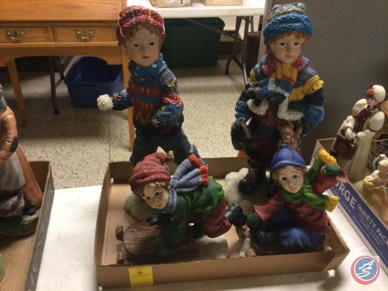 Assortment of winter themed children figurines. Unknown brand as they are not marked.