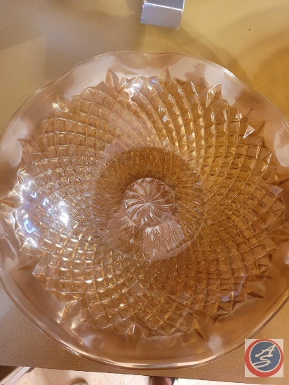 Assortment of vintage glass dishes, there are unique designs in the glass. See photos for design