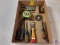 (1) Flat Assorted Tools, Chisels, Scraper, Wire Cutting Pliers, Tape Measure,...
