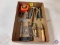 (1) Flat Assorted Tools Drill Bits, Square, Tape Measure, Utility Knife, Wire Gauge,...