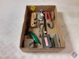 (1) Flat of assorted items not all listed: Chuck, Pliers, Prairie Knife, putty knife, pipe cutter,