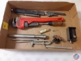 (1) Flat Pipe Wrenches, Chisels, Calipers