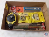 (1) Flat of assorted Items: Stanley Fat Max, Hex Die bits, Chuck Key, Steel Ruler's.