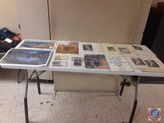 Assortment of vintage photos, magazines, and cards