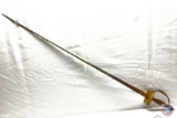 Sword 38.5 in. 3-sided blade, Embossed plated gilded markings including floral scrollwork, a pasha?