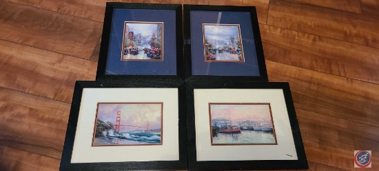 (4) Thomas Kincaid black framed matted pictures.