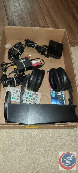 (1) Belkin Model F7D4555v1 wireless Head set, Brookstone... Model 14292 Digital Headphone, Box of