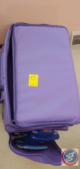 Purple Canvas Sewing Bag with lots of Pockets and compartments to hold all your sewing stuff, basket