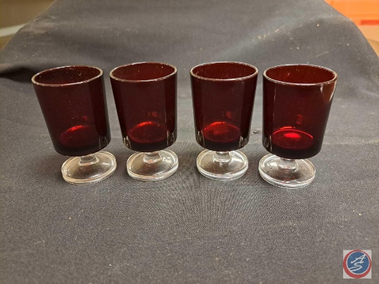 (4) Ruby Cavalier Juice glasses 2 1/2"