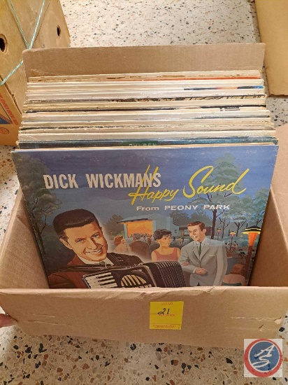 Box of 33 1/3 RPM vinyl records...