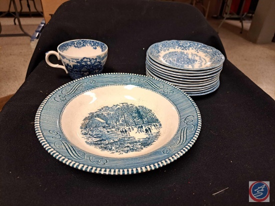 English Village by Salem China Co. (1) soup bowl, (1) cup & (11) saucers