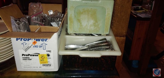 Assorted flatware,...flatware trays, and dishwasher flatware...tray