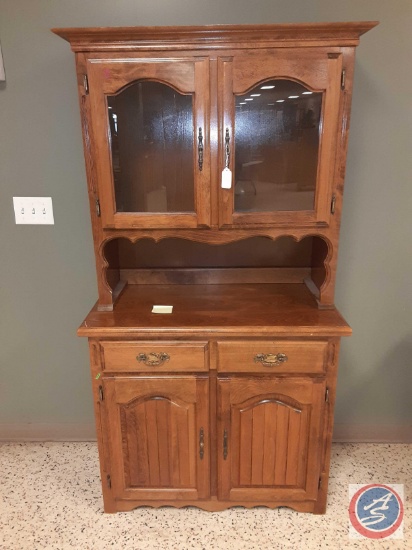 Wood Hutch with 2 doors with glass on top, 2 doors on bottom, 2 drawers, approx measurements are :