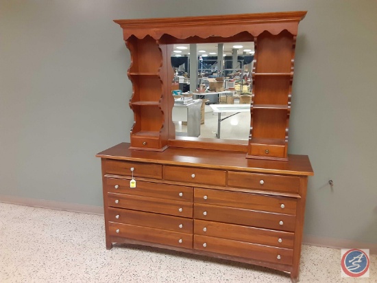 Webb 7 drawer dresser with mirror and shelves approx measurements are: 66 x 18 x 35.