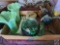 Flat containing Fluorite Ball, Vintage Green Vases, Vintage Vase, Angel Statue, Solitaire/Cribbage